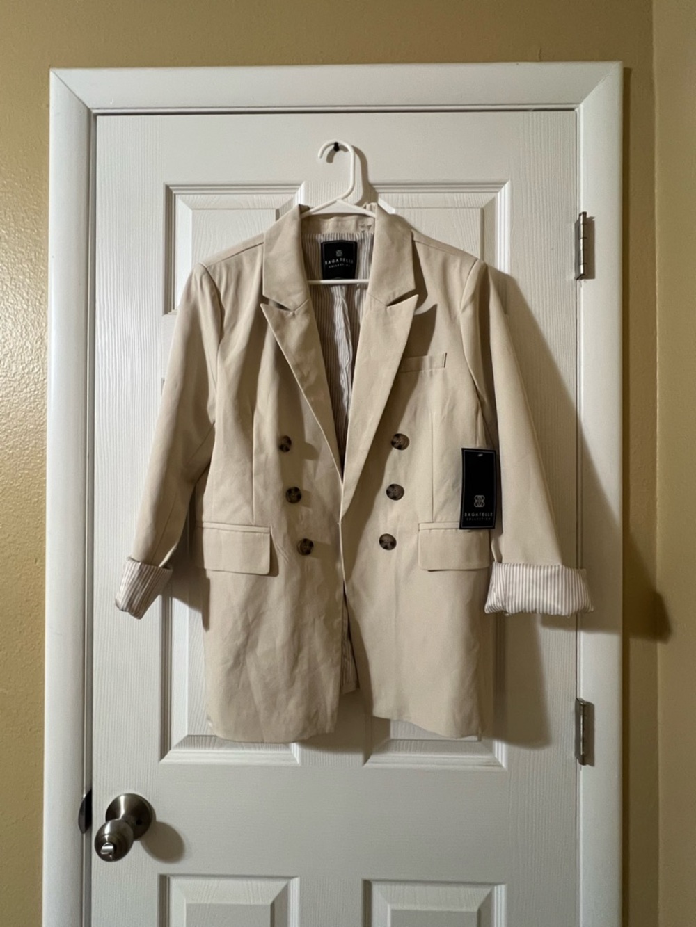 Cream Double-Breasted Blazer Jacket